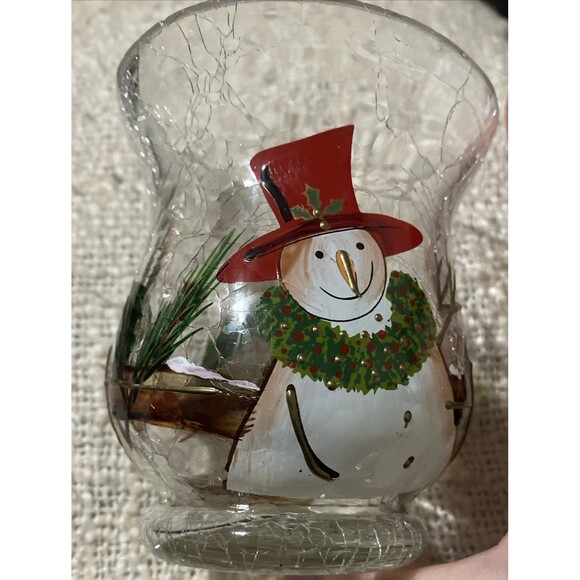 2 Yankee Candle Snowman Winter Crackle Glass Votives set Tealight Holiday XMas - Picture 8 of 12
